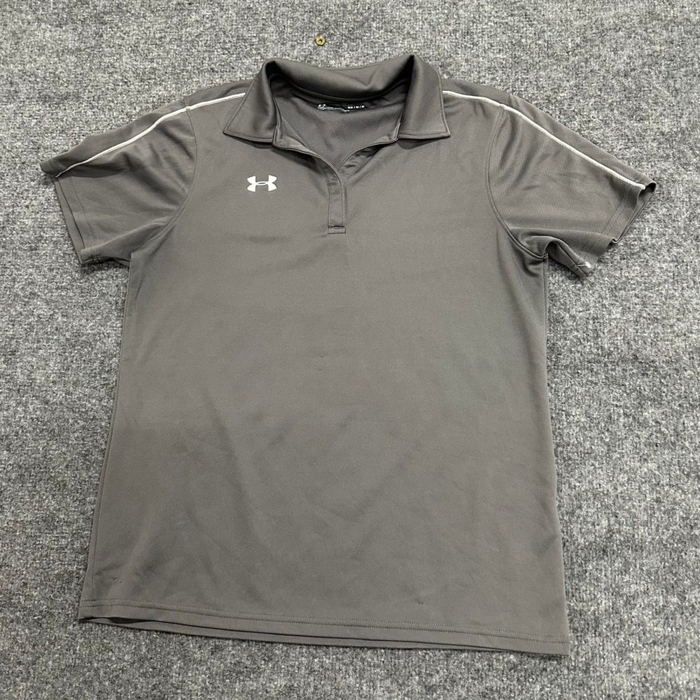 Under Armour Polo Womens Size M Grey HeatGear Short Sleeve Loose Fit Athletic